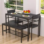 VECELO Table à manger de 110 cm avec banc et 2 chaises pour 4, table de cuisine rectangulaire moderne avec cadre en métal pour petit espace, noir/marron
