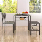 VECELO Table à manger de 110 cm avec banc et 2 chaises pour 4, table de cuisine rectangulaire moderne avec cadre en métal pour petit espace, noir/marron