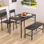 VECELO Table à manger de 110 cm avec banc et 2 chaises pour 4, table de cuisine rectangulaire moderne avec cadre en métal pour petit espace, noir/marron