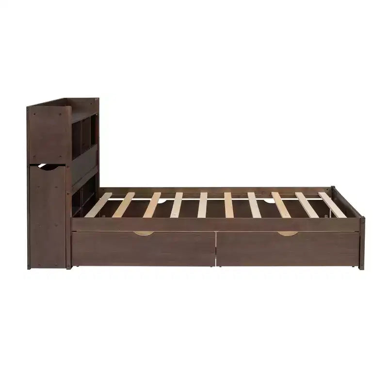 Lit plate-forme de rangement Whisen double avec lit gigogne simple, étagères coulissantes et 2 tiroirs
