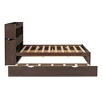 Lit plate-forme de rangement Whisen double avec lit gigogne simple, étagères coulissantes et 2 tiroirs
