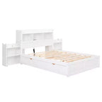 Lit plate-forme de rangement Whisen double avec lit gigogne simple, étagères coulissantes et 2 tiroirs