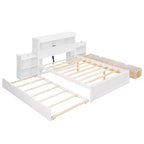 Lit plate-forme de rangement Whisen double avec lit gigogne simple, étagères coulissantes et 2 tiroirs