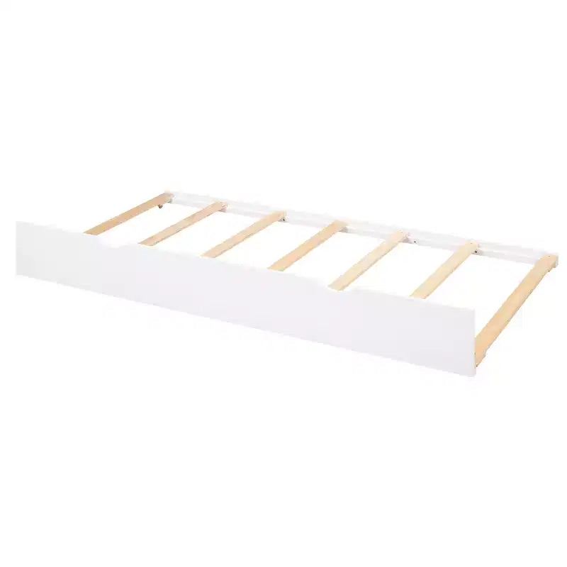 Lit plate-forme de rangement Whisen double avec lit gigogne simple, étagères coulissantes et 2 tiroirs