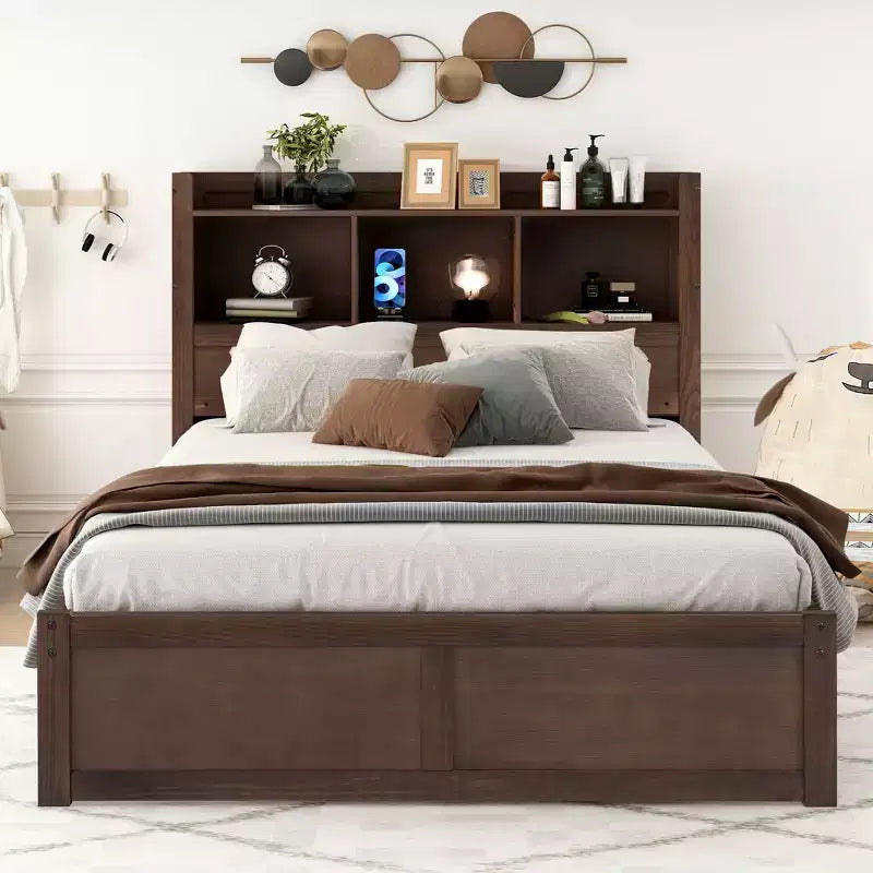 Lit plate-forme de rangement Whisen double avec lit gigogne simple, étagères coulissantes et 2 tiroirs