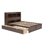 Lit plate-forme de rangement Whisen double avec lit gigogne simple, étagères coulissantes et 2 tiroirs