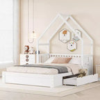 Lit plate-forme en bois Whisen, taille Queen, avec barrière de protection et 2 tiroirs