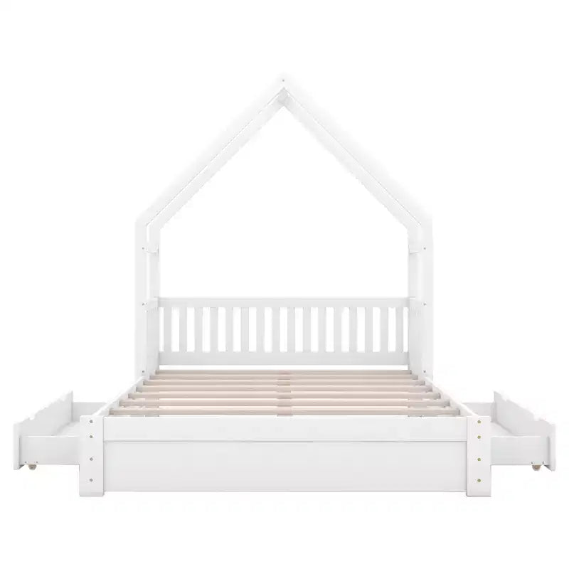 Lit plate-forme en bois Whisen, taille Queen, avec barrière de protection et 2 tiroirs