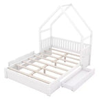 Lit plate-forme en bois Whisen, taille Queen, avec barrière de protection et 2 tiroirs
