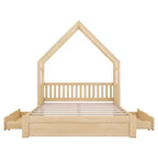 Lit plate-forme en bois Whisen, taille Queen, avec barrière de protection et 2 tiroirs