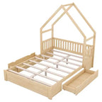 Lit plate-forme en bois Whisen, taille Queen, avec barrière de protection et 2 tiroirs