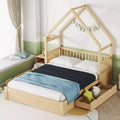 Lit plate-forme en bois Whisen, taille Queen, avec barrière de protection et 2 tiroirs