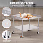 VEVOR Table de Travail en Acier Inoxydable, Table de Préparation Commerciale de 76x91x76 cm avec 4 Roues, Roulettes, Dosseret 3 Côtés, Table de Préparation Robuste