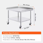 VEVOR Table de Travail en Acier Inoxydable, Table de Préparation Commerciale de 76x91x76 cm avec 4 Roues, Roulettes, Dosseret 3 Côtés, Table de Préparation Robuste