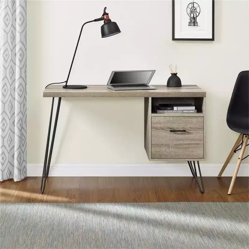 Bureau informatique Landon, chêne gris patiné
