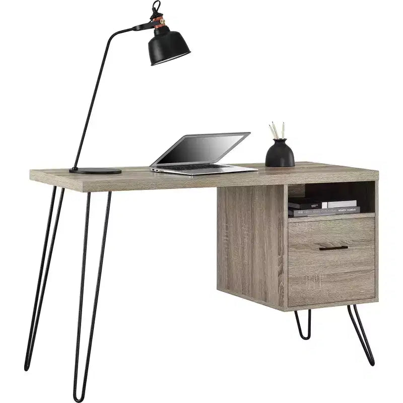 Bureau informatique Landon, chêne gris patiné