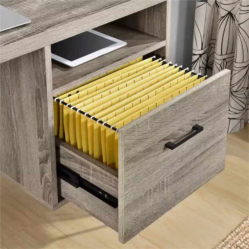 Bureau informatique Landon, chêne gris patiné