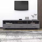 vidaXL HAMAR Meuble TV Gris Foncé - Meuble TV en Pin Massif avec Tiroirs et Compartiments - Fente Arrière Pratique pour la Gestion des Câbles