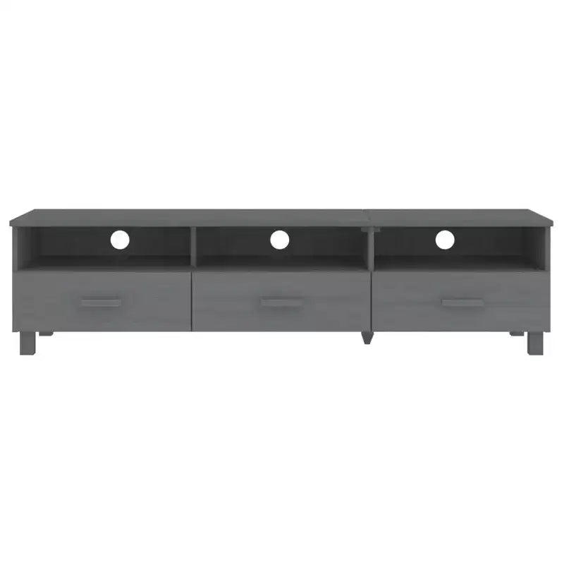 vidaXL HAMAR Meuble TV Gris Foncé - Meuble TV en Pin Massif avec Tiroirs et Compartiments - Fente Arrière Pratique pour la Gestion des Câbles