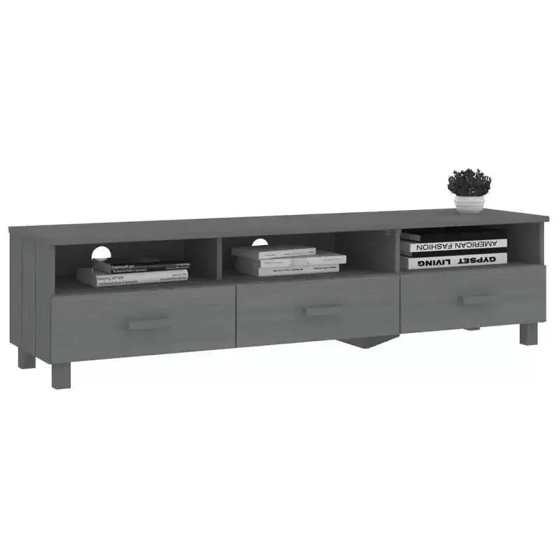 vidaXL HAMAR Meuble TV Gris Foncé - Meuble TV en Pin Massif avec Tiroirs et Compartiments - Fente Arrière Pratique pour la Gestion des Câbles