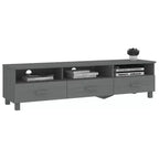 vidaXL HAMAR Meuble TV Gris Foncé - Meuble TV en Pin Massif avec Tiroirs et Compartiments - Fente Arrière Pratique pour la Gestion des Câbles