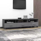 vidaXL HAMAR Meuble TV Gris Foncé - Meuble TV en Pin Massif avec Tiroirs et Compartiments - Fente Arrière Pratique pour la Gestion des Câbles