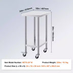 Table de Travail VEVOR en Acier Inoxydable 61 x 46 x 96,5 cm, avec 4 Roues, 3 Niveaux de Hauteur Réglables, Table de Préparation Alimentaire Robuste, Argenté