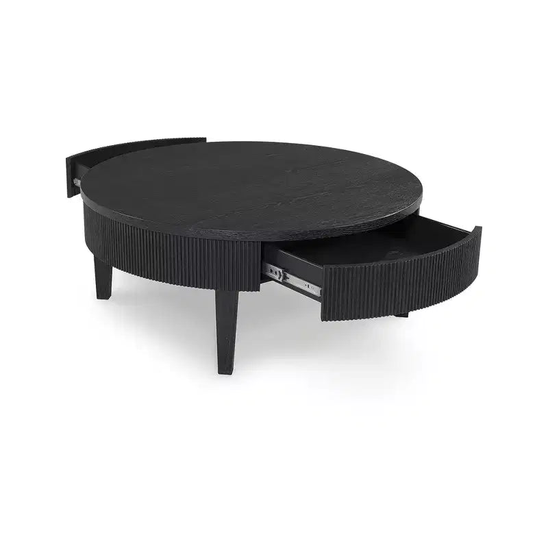 Table basse ronde Marstream avec tiroirs de rangement Signature Design by Ashley, style moderne champêtre, noire