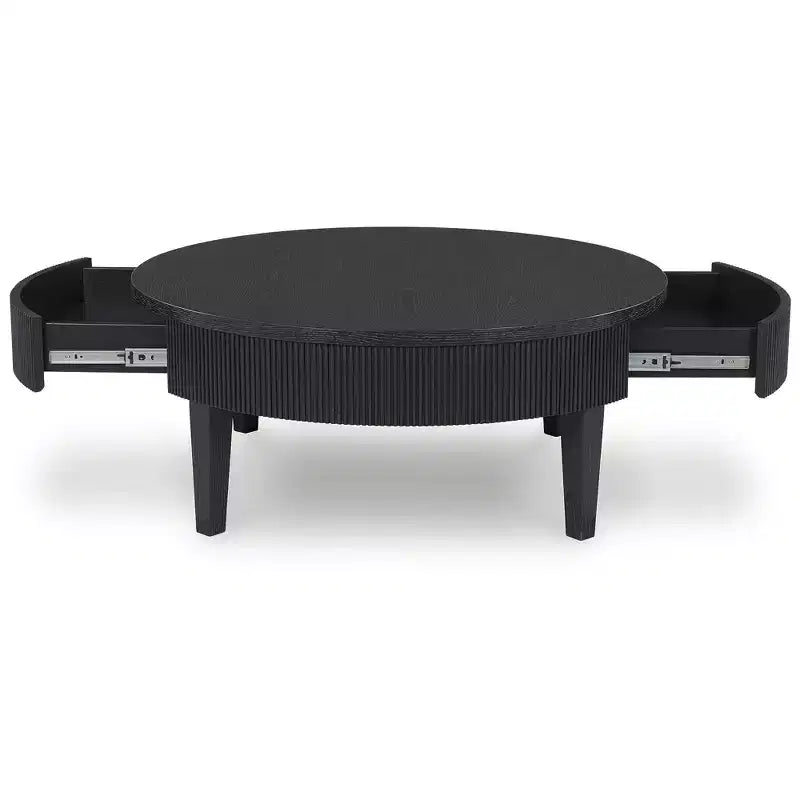Table basse ronde Marstream avec tiroirs de rangement Signature Design by Ashley, style moderne champêtre, noire