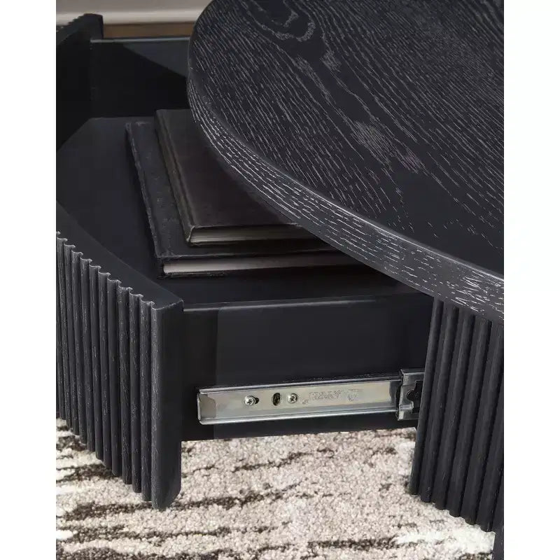 Table basse ronde Marstream avec tiroirs de rangement Signature Design by Ashley, style moderne champêtre, noire