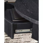 Table basse ronde Marstream avec tiroirs de rangement Signature Design by Ashley, style moderne champêtre, noire