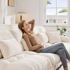 Canapé modulable 2 places Cloud en chenille avec 2 oreillers lombaires et 2 coussins décoratifs, canapé rembourré convertible avec pouf pour le salon
