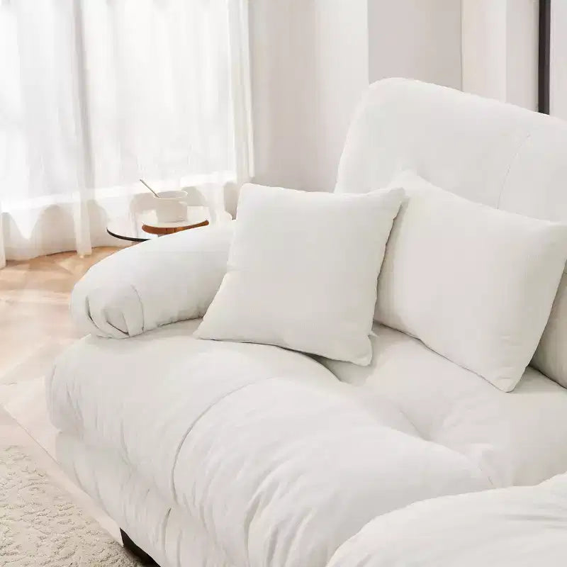 Canapé modulable 2 places Cloud en chenille avec 2 oreillers lombaires et 2 coussins décoratifs, canapé rembourré convertible avec pouf pour le salon