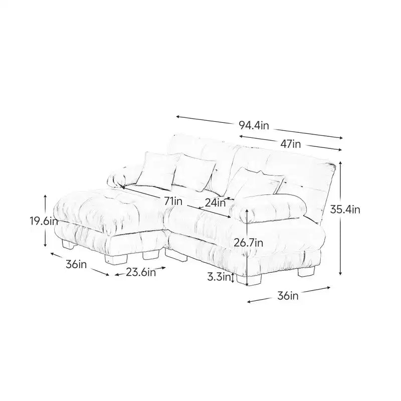 Canapé modulable 2 places Cloud en chenille avec 2 oreillers lombaires et 2 coussins décoratifs, canapé rembourré convertible avec pouf pour le salon