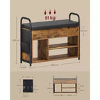 Banc à chaussures rustique avec rangement intérieur et poches en PU – Indispensable pour l'entrée, alliant organisation et style
