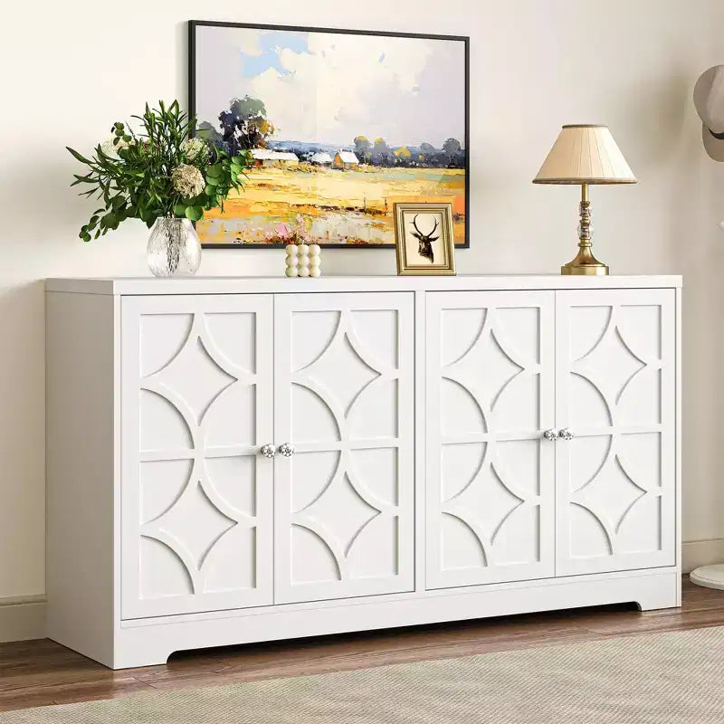 Heynemo Buffet de Rangement avec Armoire de Rangement, Buffet Moderne de 56 pouces avec 4 Portes et Étagères Réglables, Armoire d'Appoint Meuble Bar à Café