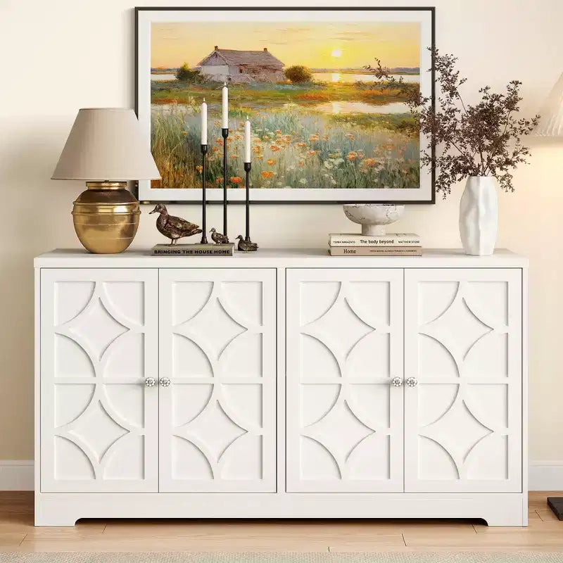 Heynemo Buffet de Rangement avec Armoire de Rangement, Buffet Moderne de 56 pouces avec 4 Portes et Étagères Réglables, Armoire d'Appoint Meuble Bar à Café