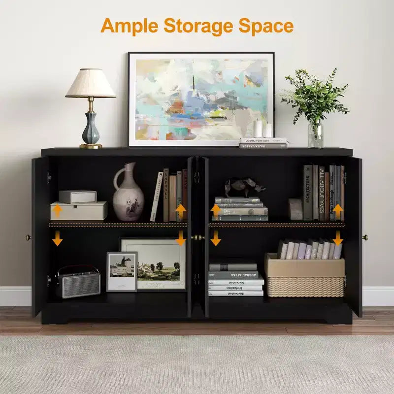 Heynemo Buffet de Rangement avec Armoire de Rangement, Buffet Moderne de 56 pouces avec 4 Portes et Étagères Réglables, Armoire d'Appoint Meuble Bar à Café
