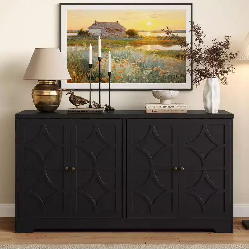 Heynemo Buffet de Rangement avec Armoire de Rangement, Buffet Moderne de 56 pouces avec 4 Portes et Étagères Réglables, Armoire d'Appoint Meuble Bar à Café