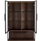 Meuble d'exposition lumineux à LED de 130 cm de haut avec porte en verre trempé, bibliothèque moderne avec cadre en métal pour salon, bureau/cabinet d'étude, noir - ModernLuxe