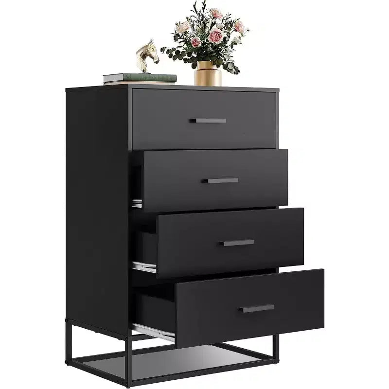 Dresser for Bedroom with 4 Drawers, Nightstand, Chest of Drawers, Tall Dresser Drawers with Sturdy Metal Frame for Hallway, Living Room, Closet