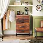 Commode de chambre à 4 tiroirs, table de chevet, commode, commode haute avec cadre métallique robuste pour couloir, salon, placard