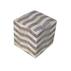 HomeRoots 18 Gray and Beige Hair on Hide Cube Chevron Pouf Ottoman