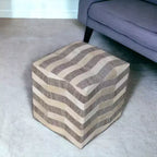 HomeRoots 18 Pouf cube ottoman chevrons en poils de vache gris et beige