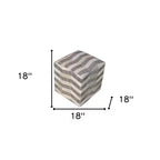 HomeRoots 18 Pouf cube ottoman chevrons en poils de vache gris et beige