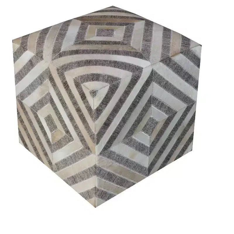 HomeRoots 18 Gray and Beige Hair on Hide Cube Geometric Pouf Ottoman