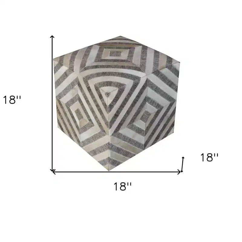 HomeRoots Pouf ottoman cubique géométrique en cuir de vachette gris et beige 18 po