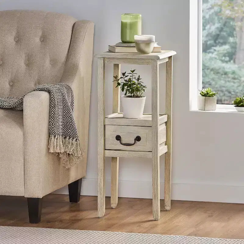Table d'appoint contemporaine GDFStudio Declan en bois d'hévéa avec tiroir