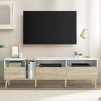 Modern TV Stand TV Console Media Console Entertainment Center with 3 Drawers and Open Shelves for TVs Up to 70, White+Natural-ModernLuxe
