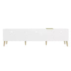 Meuble TV moderne, console TV, centre de divertissement avec 3 tiroirs et étagères ouvertes pour TV jusqu'à 70 pouces, Blanc+Naturel-ModernLuxe